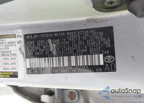 2007 Toyota Corolla Ce from USA, damaged, VIN 2T1BR32E37C754745